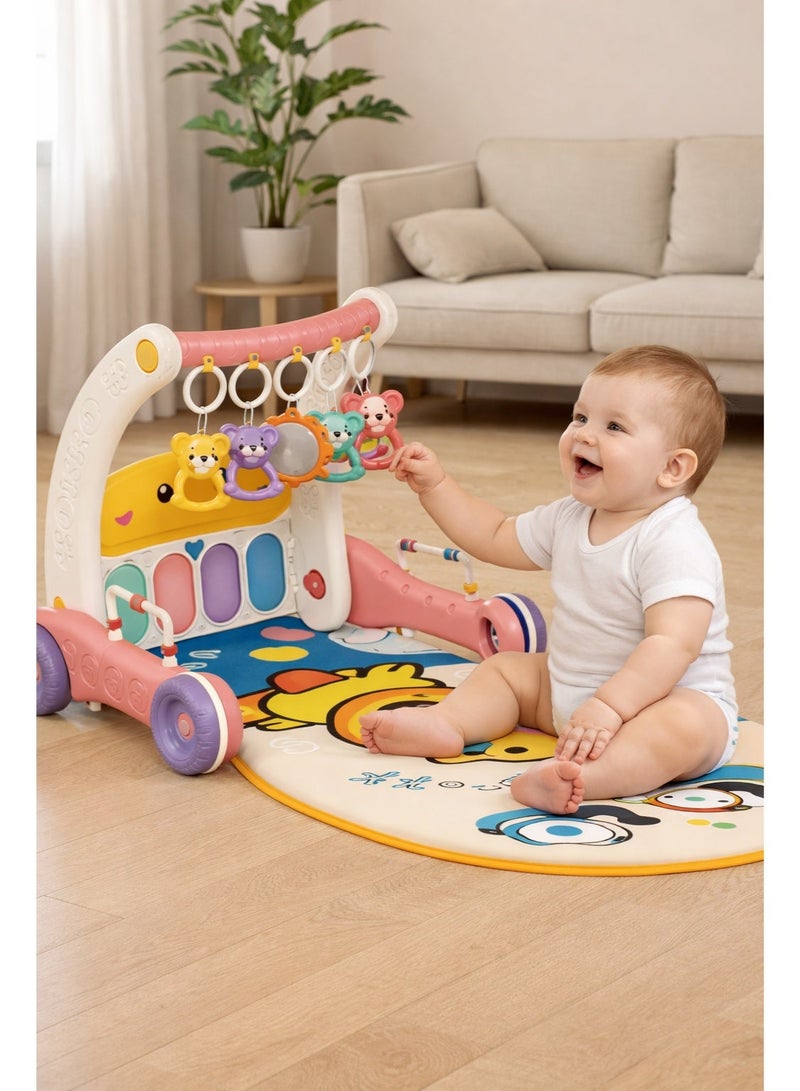 Bibi-inn 3-in-1 Baby Activity Gym & Kick Piano Walker (Pink Duck) – Play Mat, Push Walker, Light-Up Musical Piano with Hanging Toys - Image 3